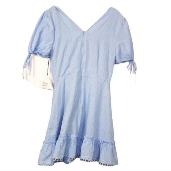 Lost & Wander Dress Women S Blue Ruffle Cocquette Tie Front New Midi - Picture 3 of 13